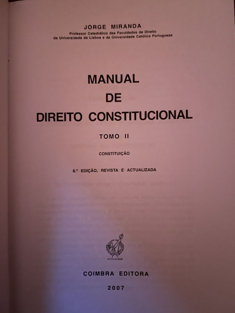 Manual de Direito Constitucional Tomo II e III - Jorge Miranda