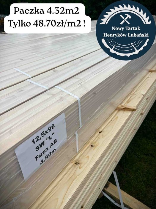 Podbitka Boazeria 12.5 x 96 - 4.5m kl.AB Deska Obicie Kantówka Belki