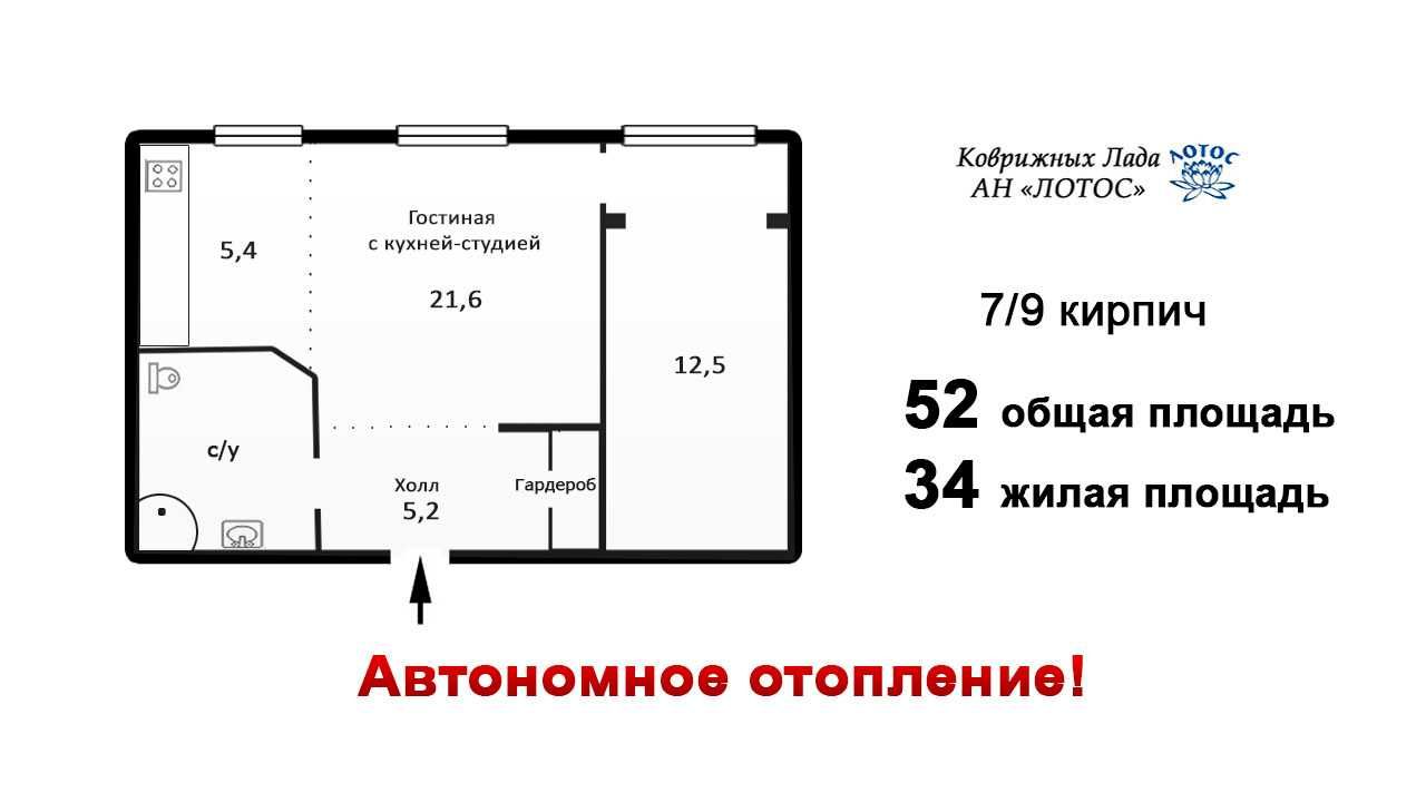 Продажа 2х комнатной квартиры в Лесках. Автономное отопление!