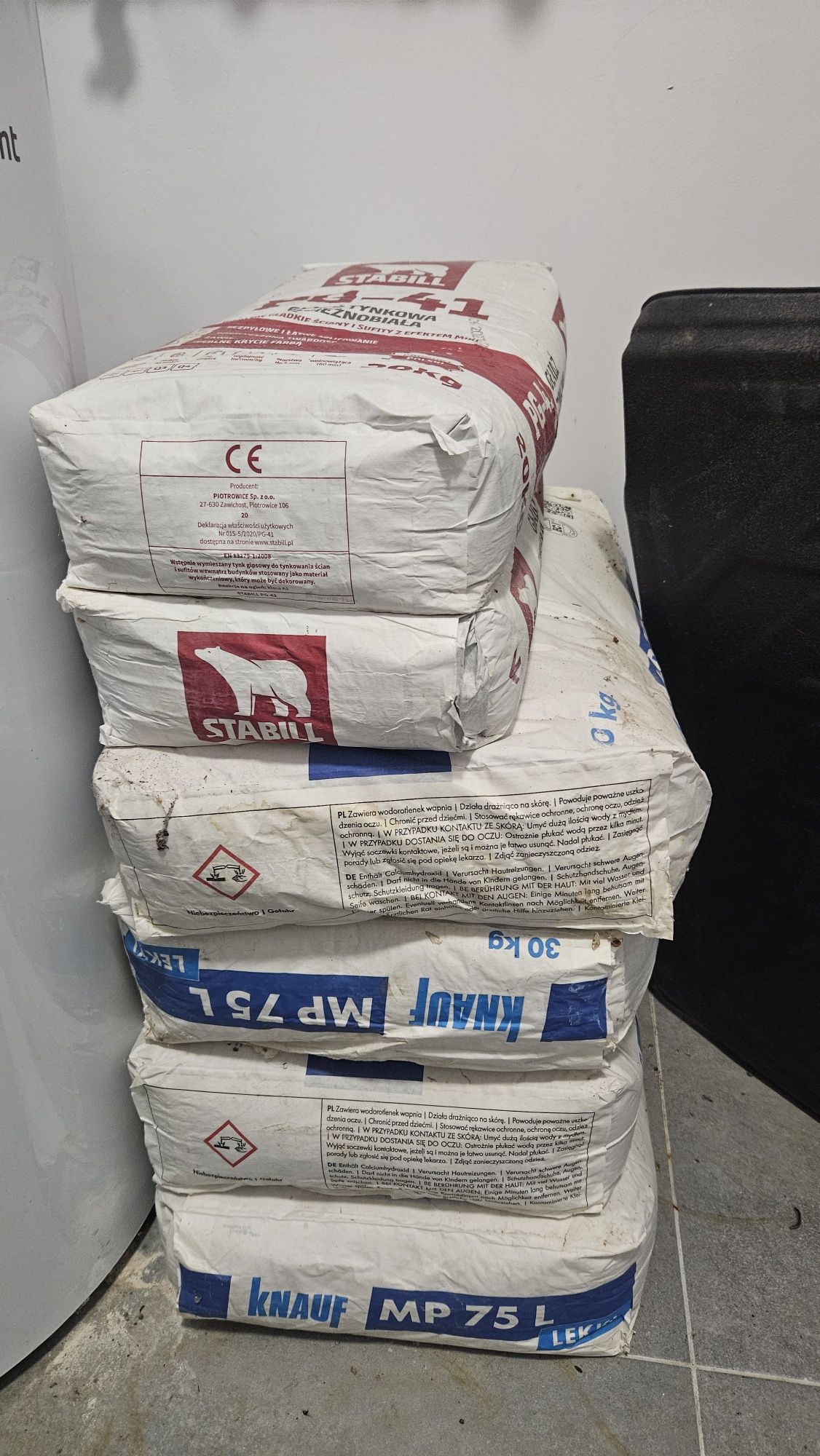 gładź PG-41 Stabill 20kg- 40zl szt i 4xtynk MP 75L Knauf 30kg