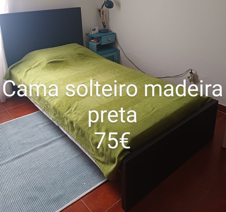 Cama de solteiro, madeira preta