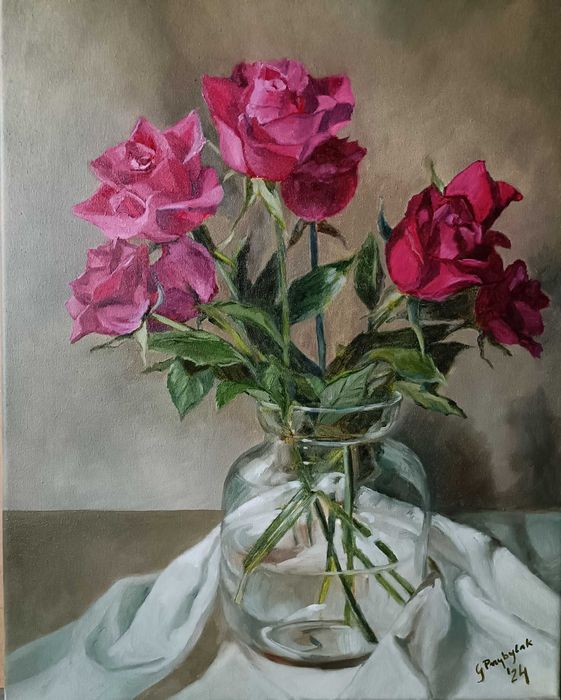 Różany bukiet, obraz olejny 40x50 cm