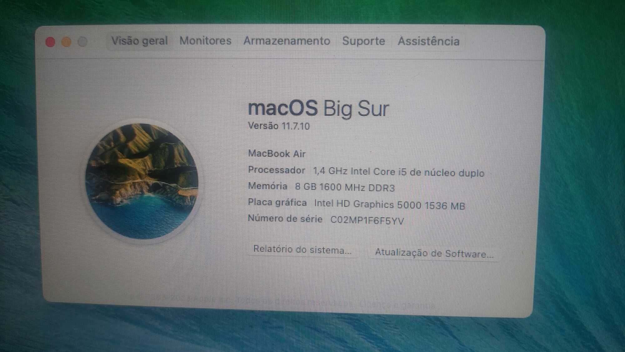 Macbook Air 11" 2013 i5 1.4Ghz 8GB RAM 128GB HDD Bigsur 11.7.10