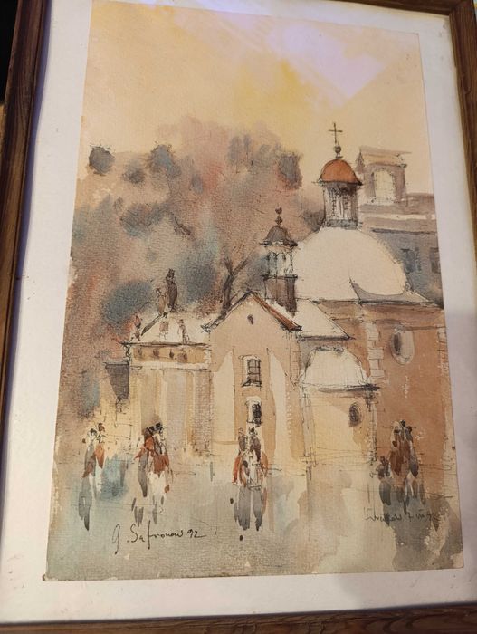 stary obraz akwarela - Wiosna we Wrocławiu - sygnowany