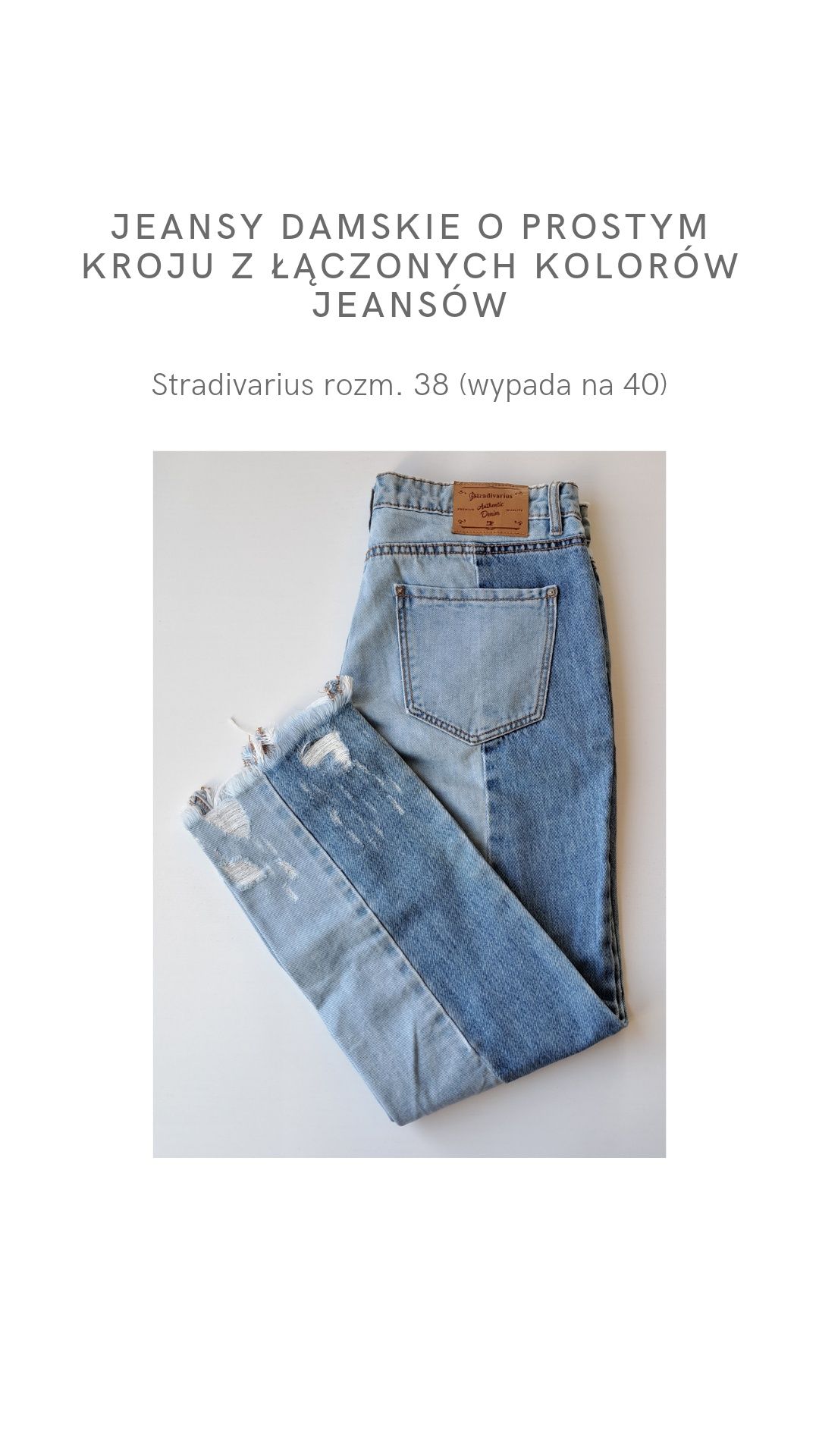 Jeansy damskie o prostym kroju z łączonych jeansów Stradivarius r. 38
