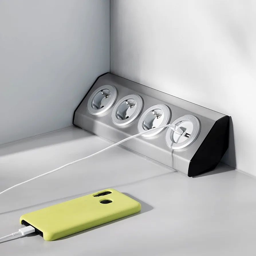 Navaris Listwa zasilająca z 3 gniazdami USB, listwa zasilająca ze stal