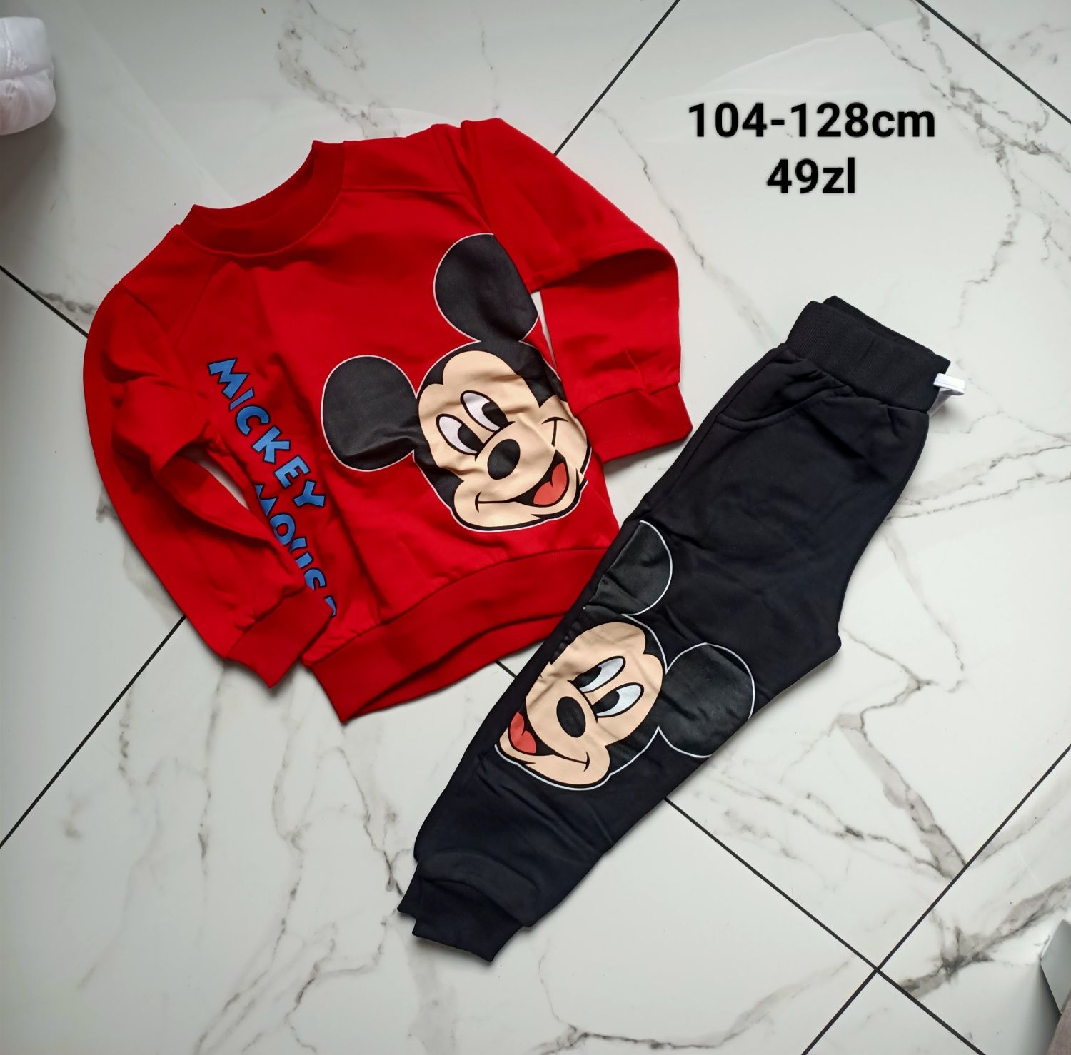 Komplet dresowy bluza spodnie myszka Miki Mickey brązowy czerwony