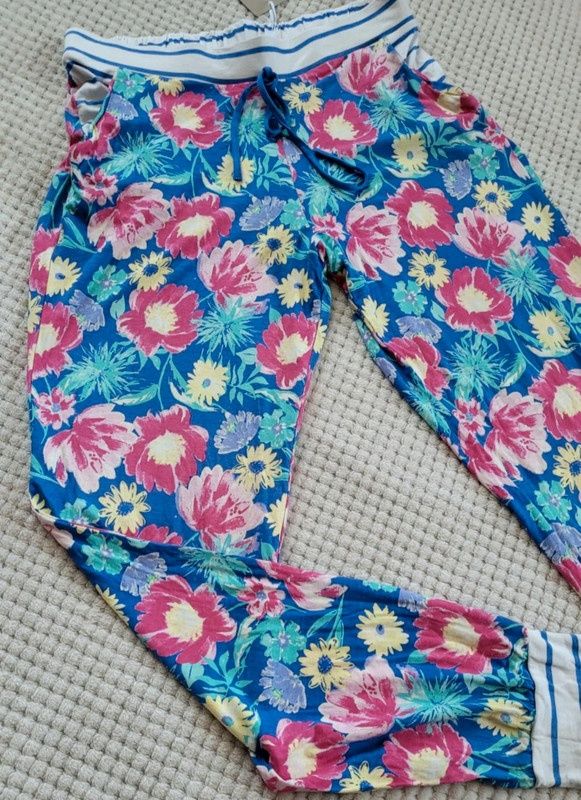 Nowe wygodne spodnie damskie wysoki stan w kwiatowy print wiskoza L