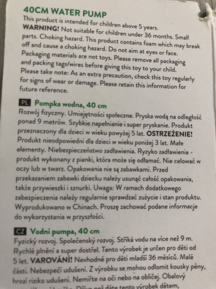 pompka wodna pistolet na wodę zabawka