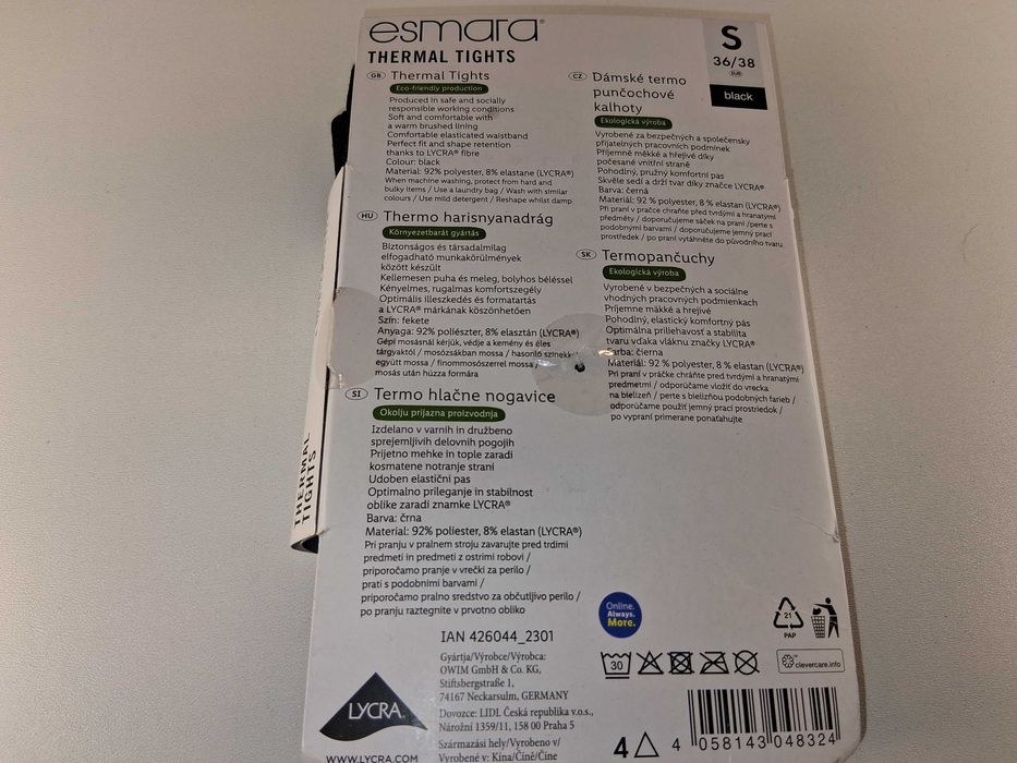 A222 Esmara Rajstopy Damskie Termo 100 DEN Czarne Rozmiar S 36/38