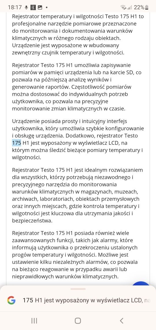 Testo 175H1 rejestrator temperatury i wilgotności.