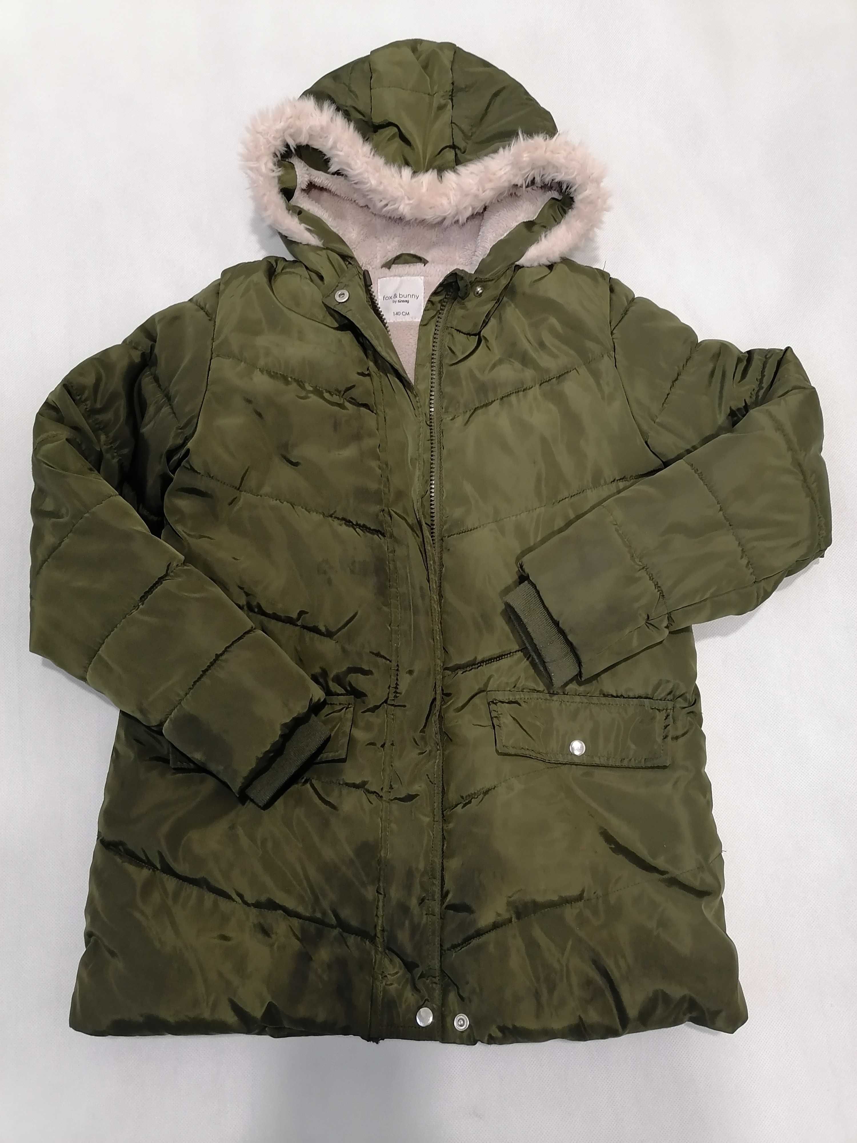 Sinsay Zielona kurtka na zimę dla dziewczynki 140 cm
