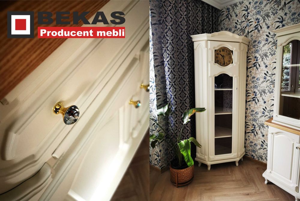 Zegar Stojący Narożny Ludwik ECRU Biały Dąb PRODUCENT BEKAS Meble