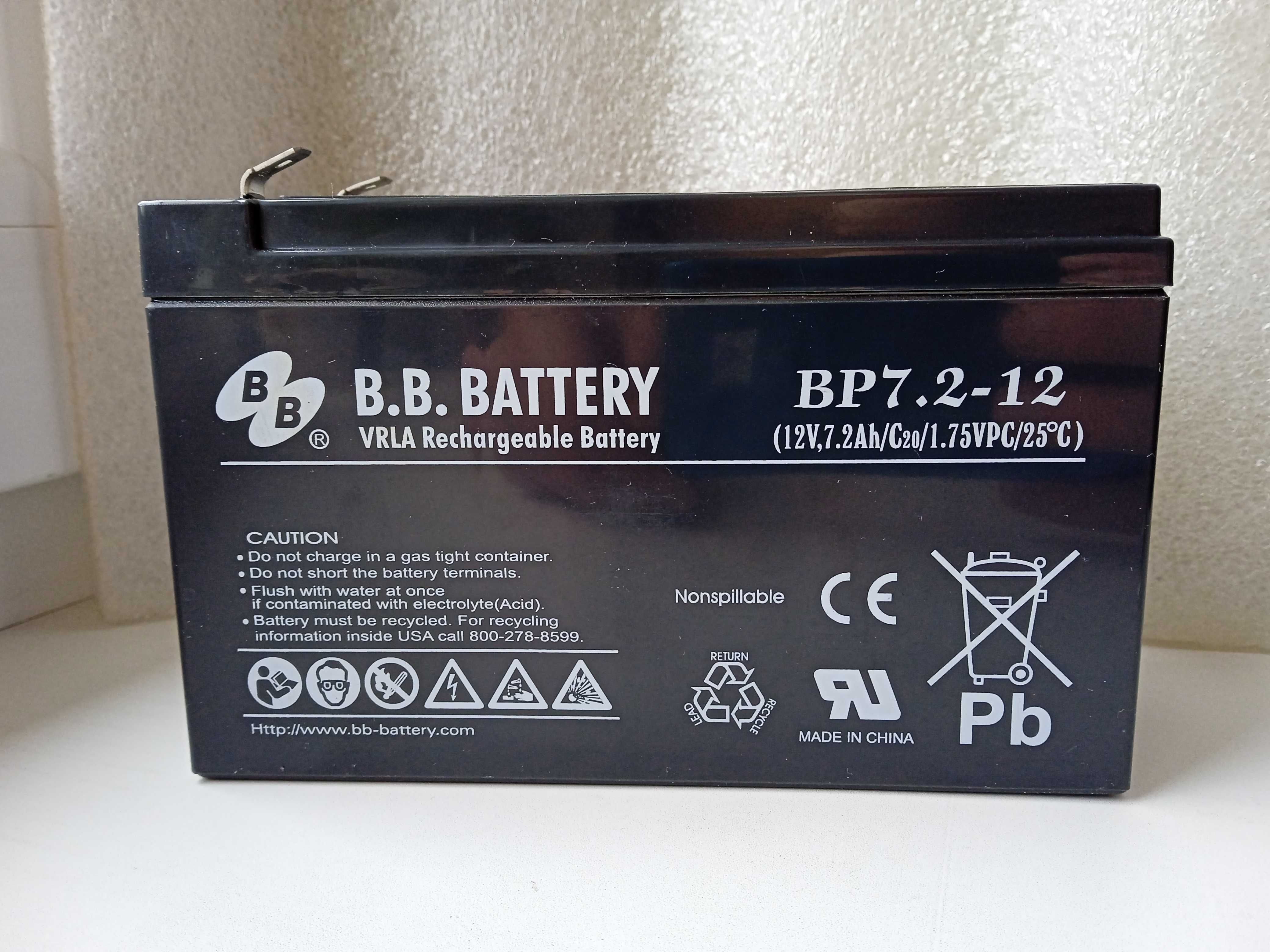 Аккумулятор VRLA AGM для ИБП 12В 7,2 Ач B.B. Battery BP 7.2-12