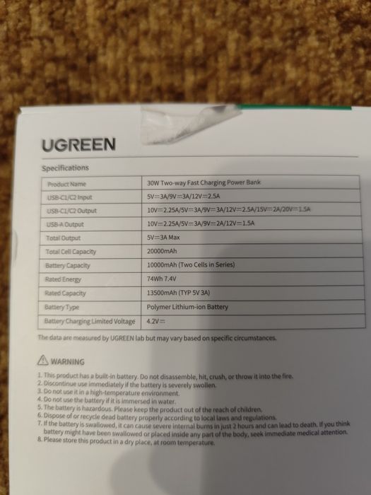 Powerbank Ugreen 20000mah 30watt