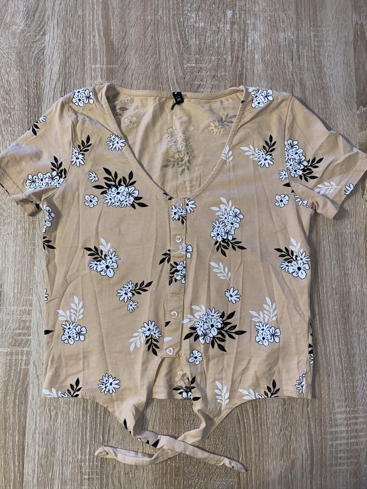 karmelowy top w kwiaty XS