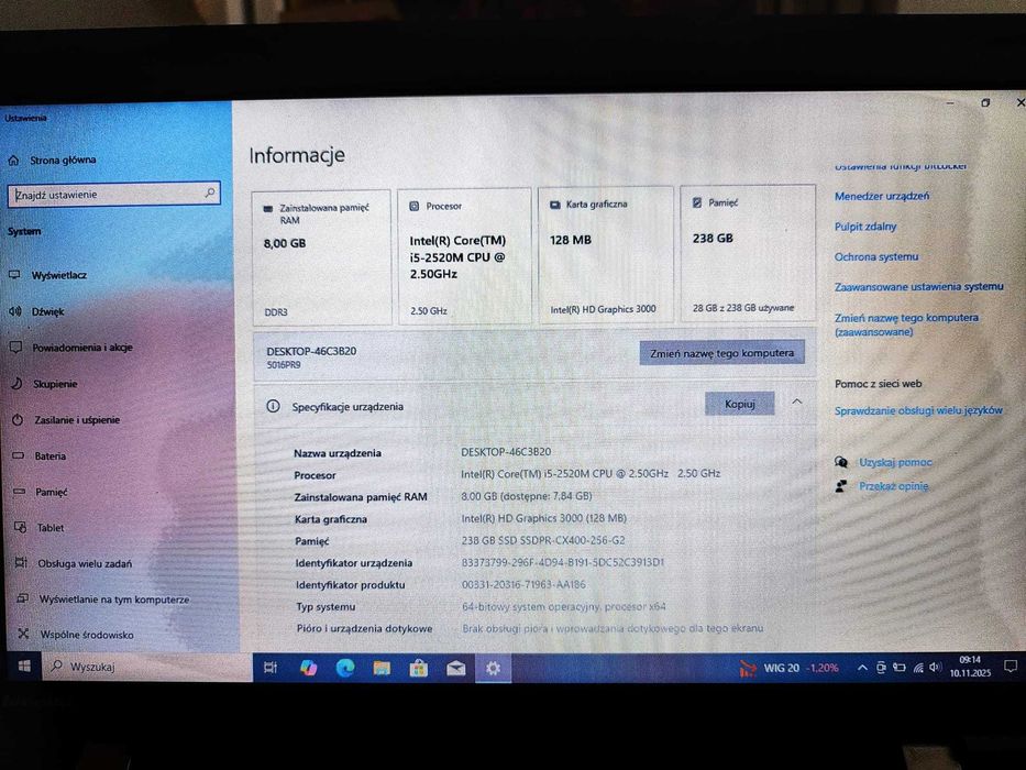 Lenovo ThinkPad L520, Core i5, RAM 8GB, 256 SSD, Win 10, NOWA Bateria!