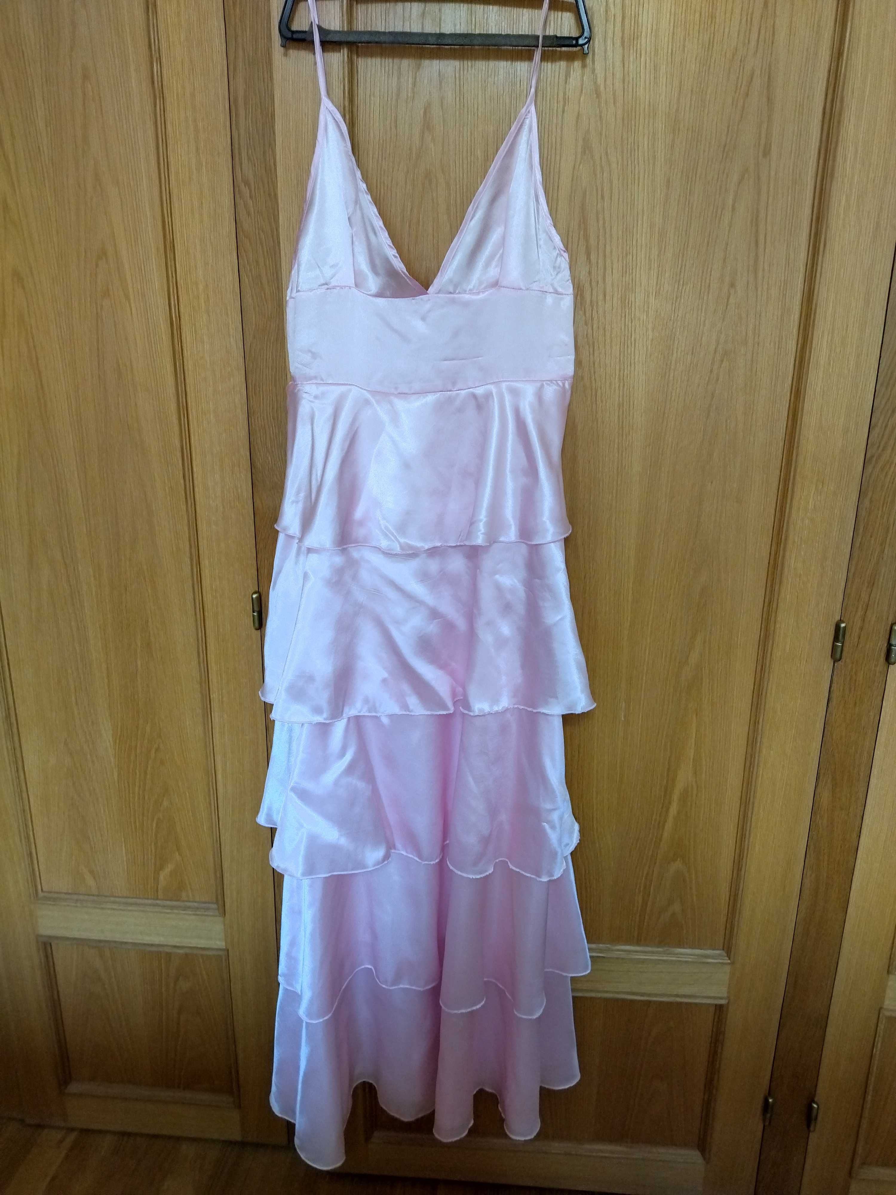 Vestido cetim rosa com folhos XL