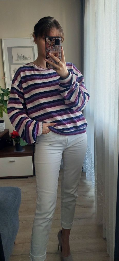 Nowy kolorowy puszysty sweter w paski Cropp M/L