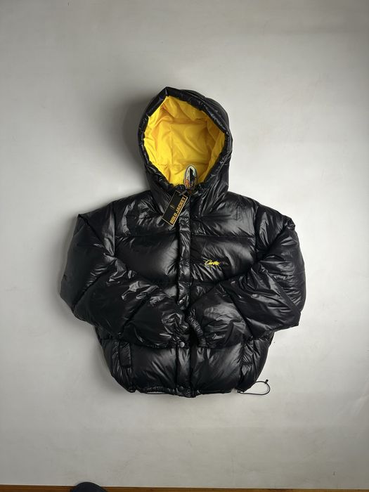 Corteiz пуховик черный чорной куртка курточка желтый глянцевый drip M