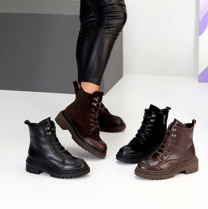 Жіночі шкіряні зимові черевики в кольорах
