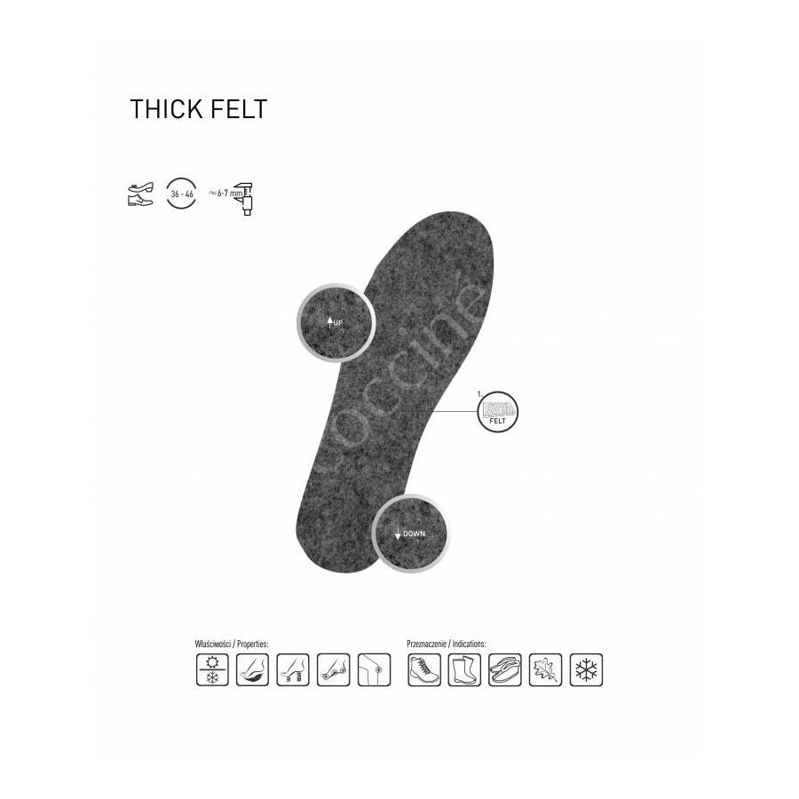 r. 45 - Wkładki do butów ocieplające Thick Felt Coccine