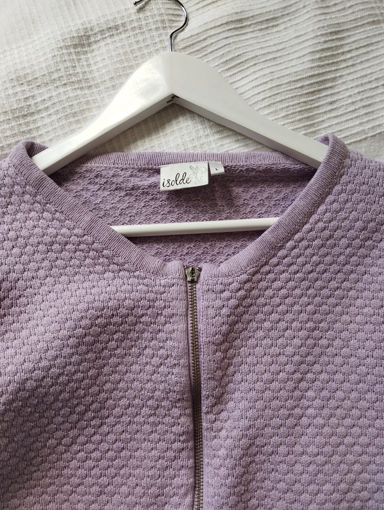 Sweter kardigan, na suwak, okrągły dekolt, szanelka, struktura r. L/XL