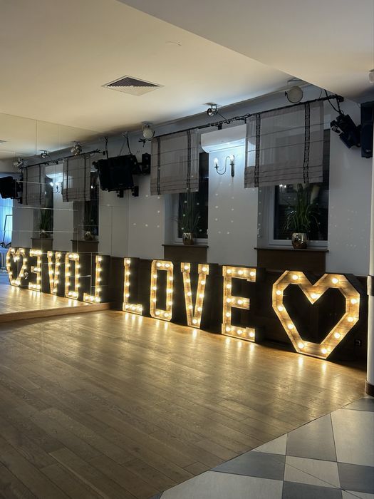 Napisy drewniane led LOVE, MIŁOŚĆ, SERCE - WYNAJMĘ