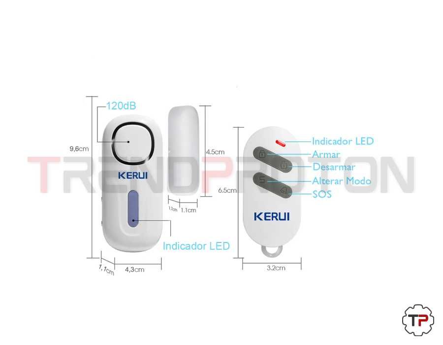 Alarme de Porta KERUI c/ Luz Indicadora e Comando 120dB