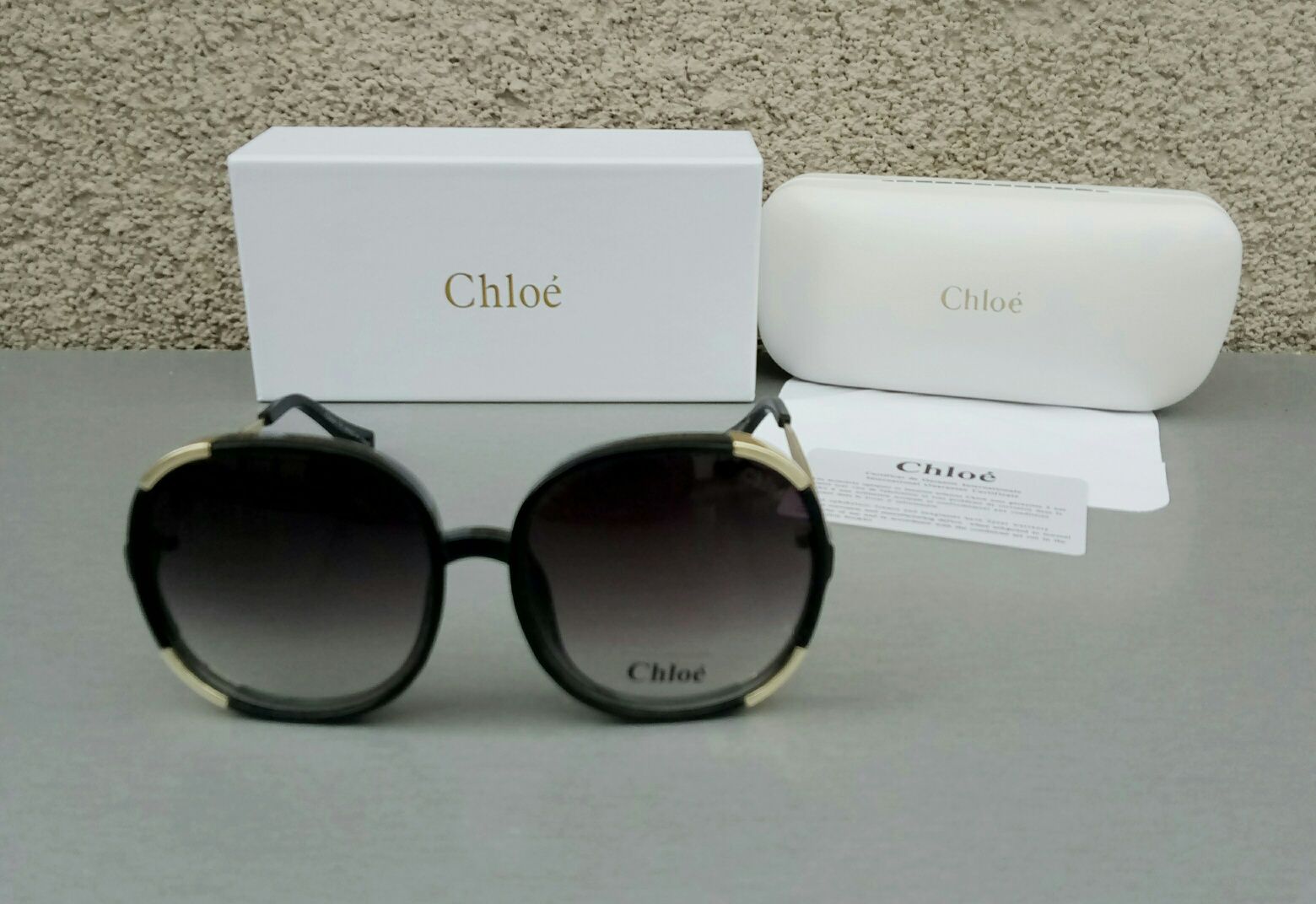 Chloe стильные большие женские солнцезащитные очки черные с золотом