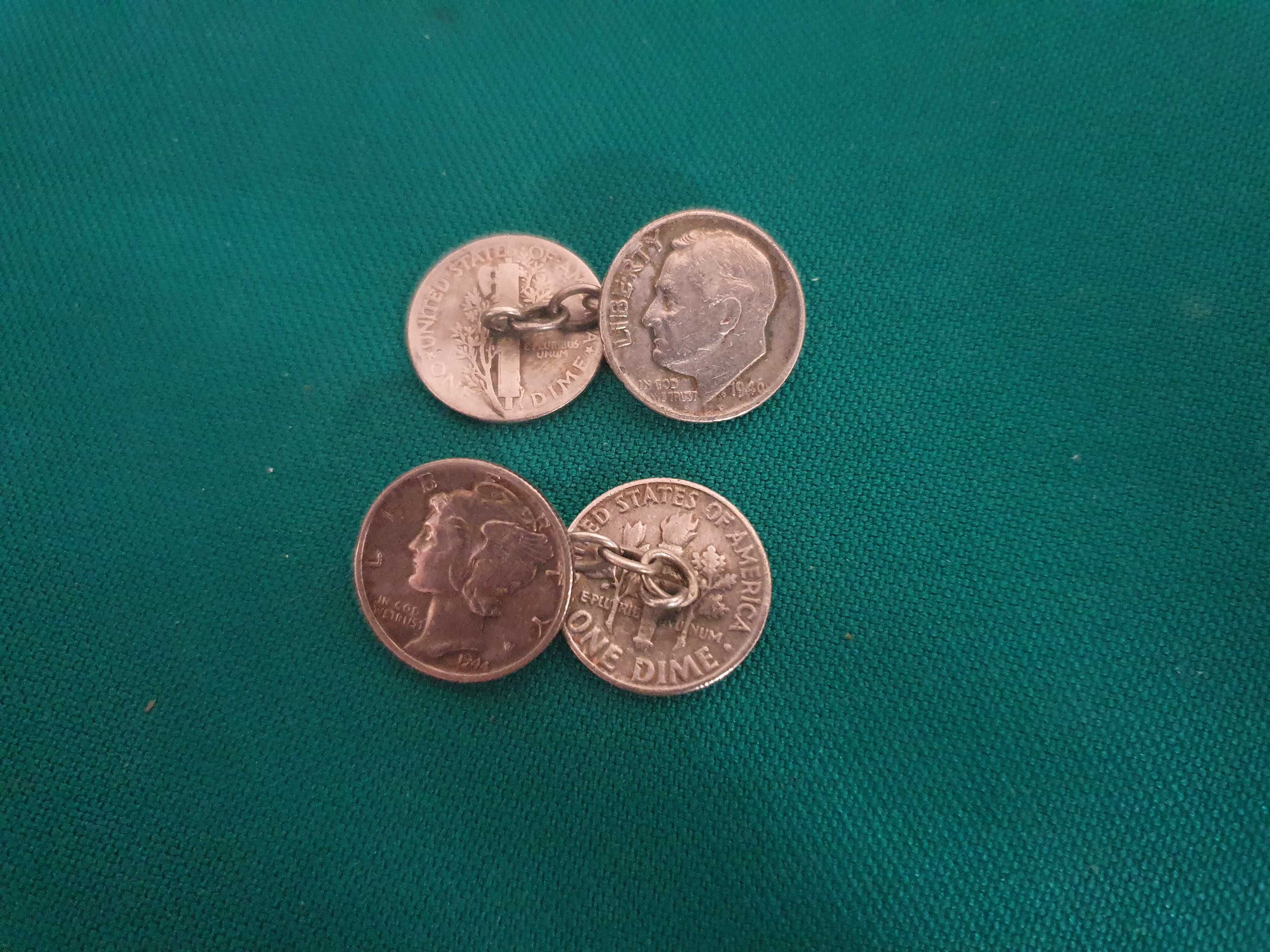 Botões de punho ÚNICOS, de moedas de ONE DIME, prata 0.900 de 1943-USA