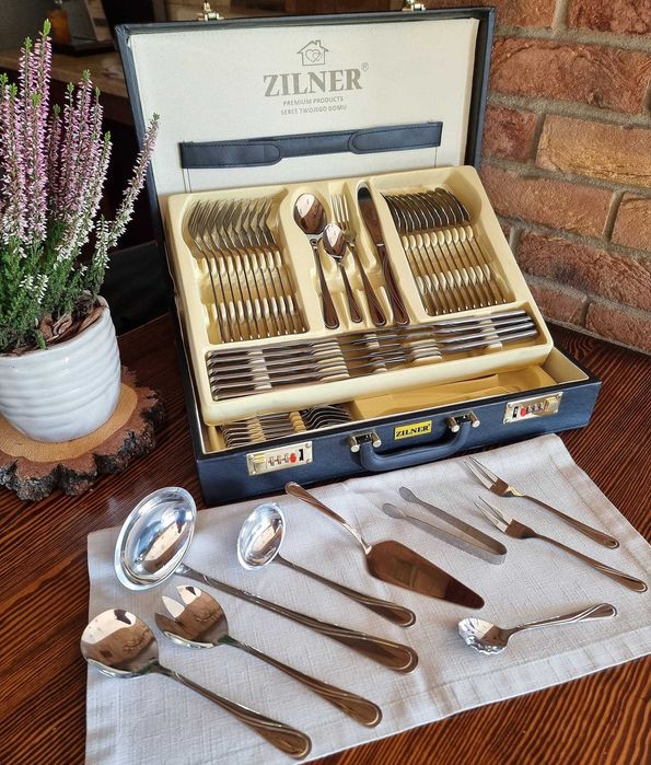 komplet sztućców Zilner ZL-6505 dla 12os. 72 elementy + CZARNA WALIZKA