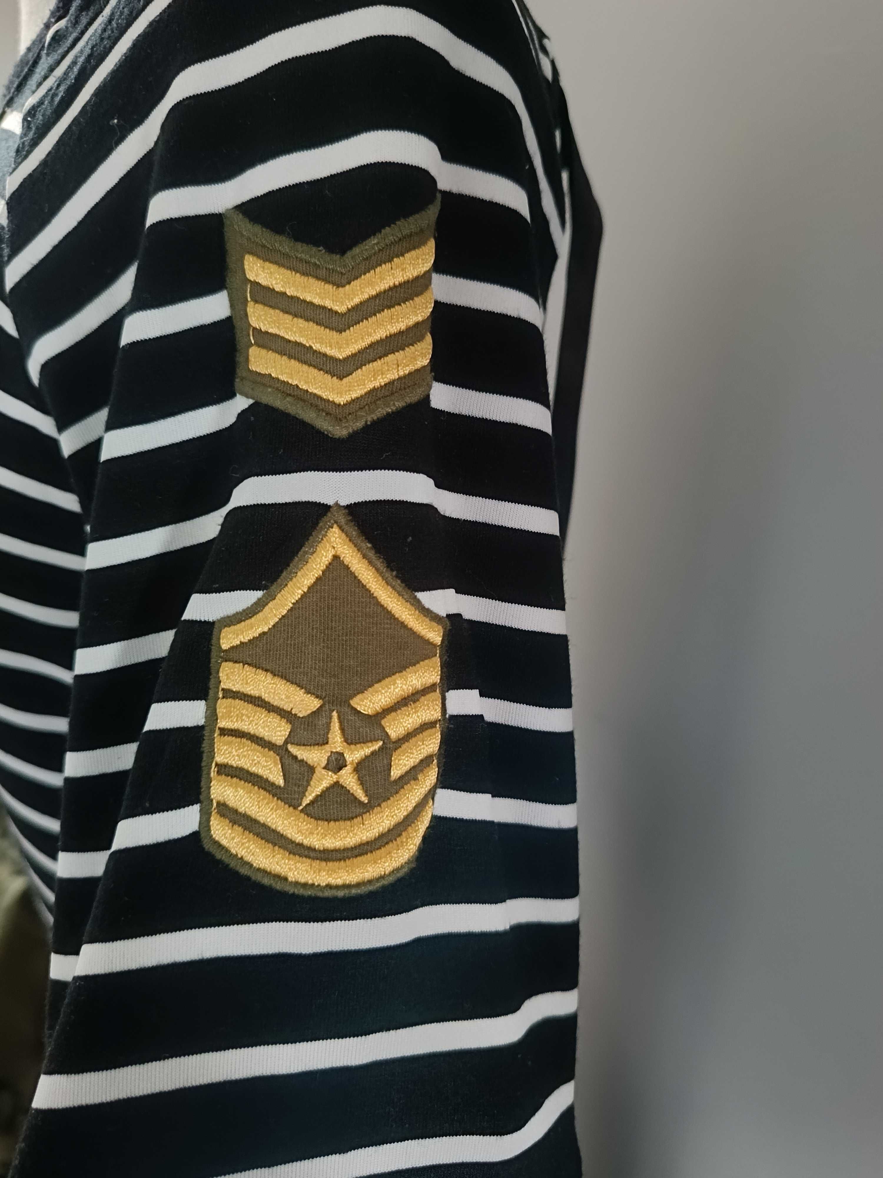 Długa sukienka w paski, ozdoby militarne, roz. M/L, Okazja!