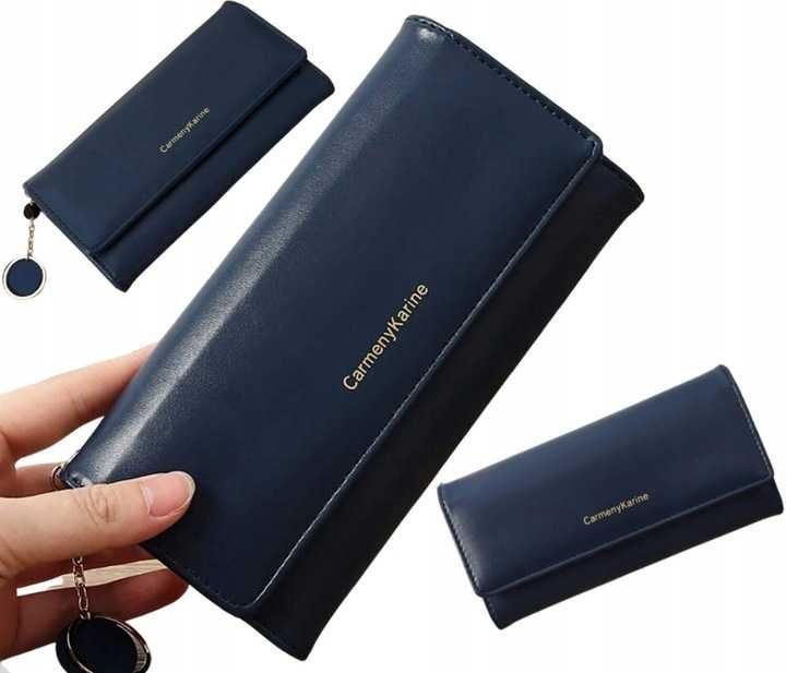 Duży portfel damski Blue skórzany brelok pojemny