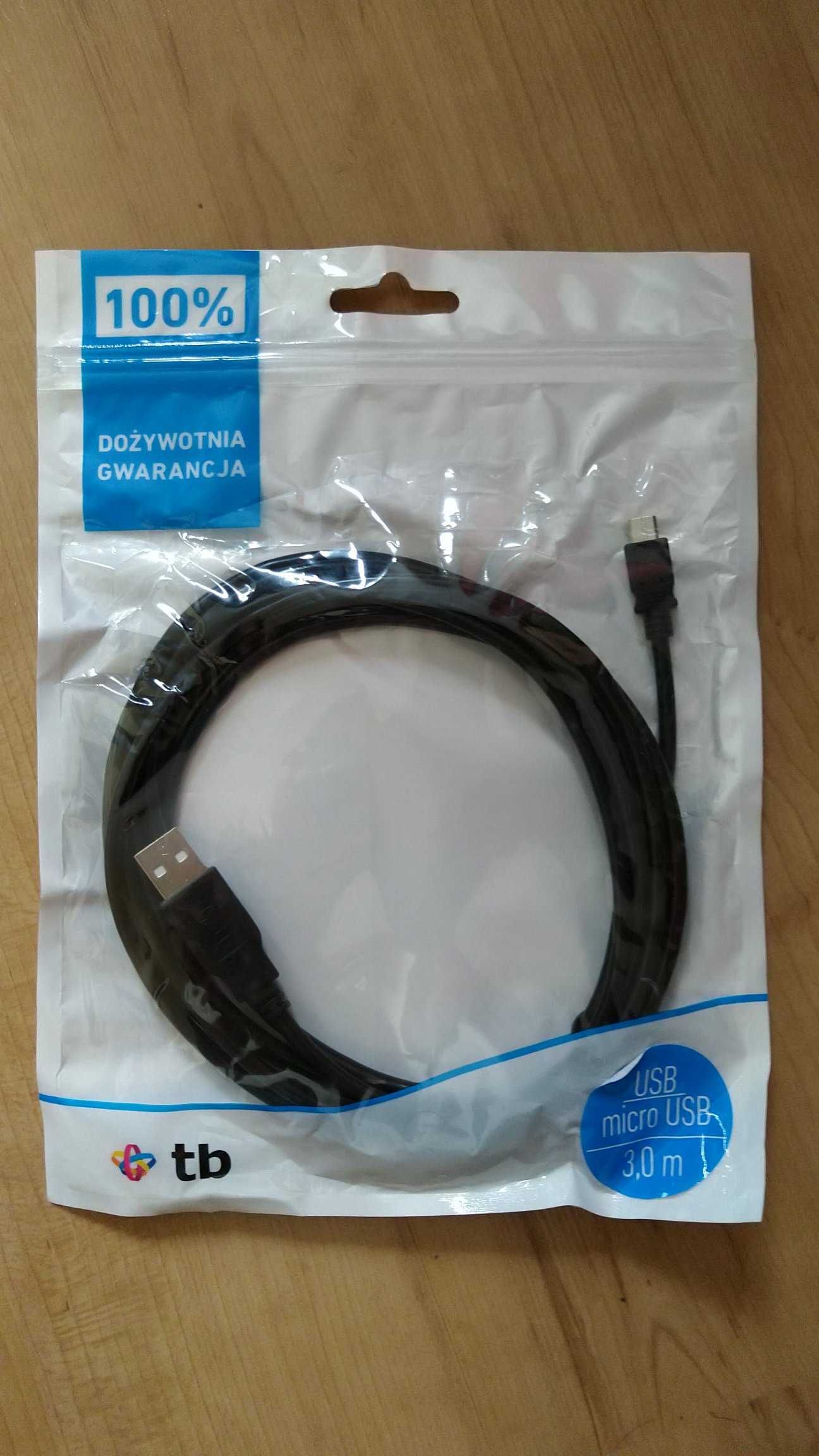 Kabel USB - micro USB / przedłużacz USB, 1.8m - 3m NOWY