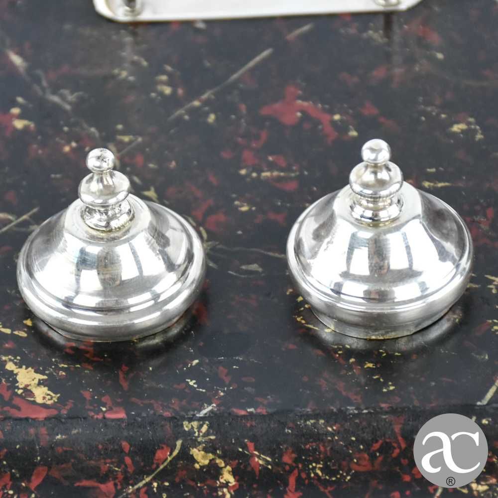 Tinteiro Art Déco em mármore e prata portuguesa com pés em prata