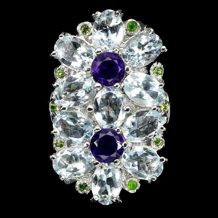 pierścionek srebro 11g duże akwamaryny certyfikat na 1030zł rozmiar 17