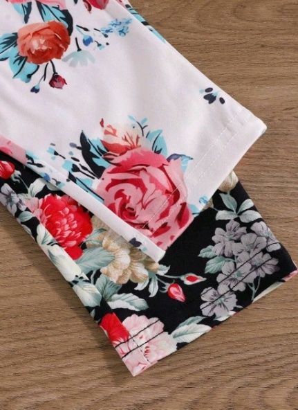 Conjunto De 2 Peças Para Bebê Menina Calças Legging Impressas Com Flor