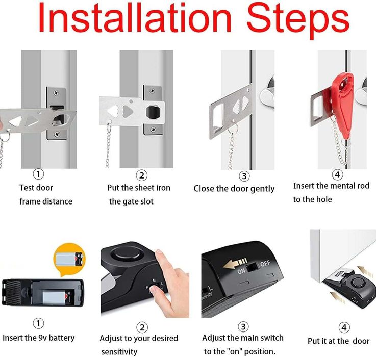 Qeeyon Stoper do drzwi alarm i przenośny zamek do drzwi klin alarmowy