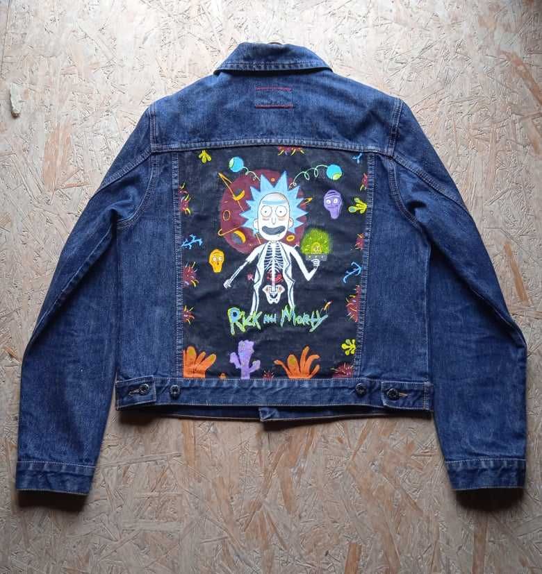 Ręcznie Malowana Kurtka Jeansowa Rick and Morty