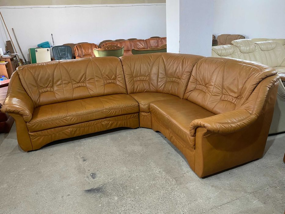 Шкіряний кутовий розкладний диван з натуральноі шкіри