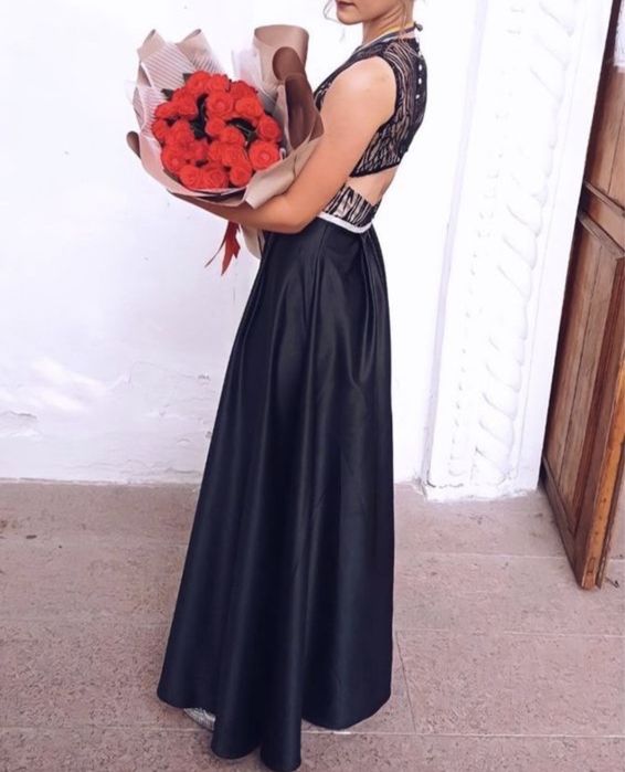 Вечірня випускна сукня, атласна чорна сукня розмір м