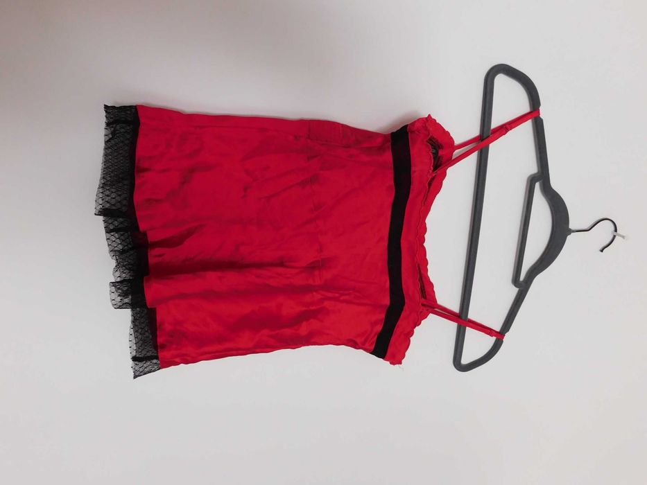 La Senza koszulka halka czerwona jedwab koronka 38 40