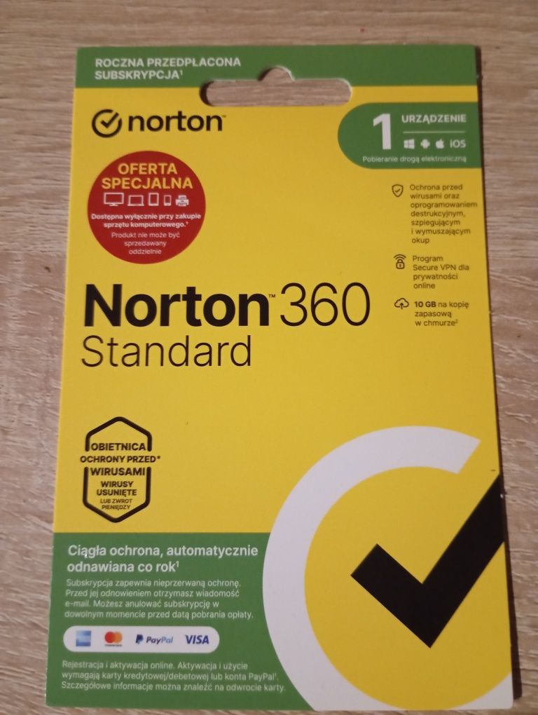 Antywirus NORTON 360 Standard 10GB 1 URZĄDZENIE 1 ROK Kod aktywacyjny