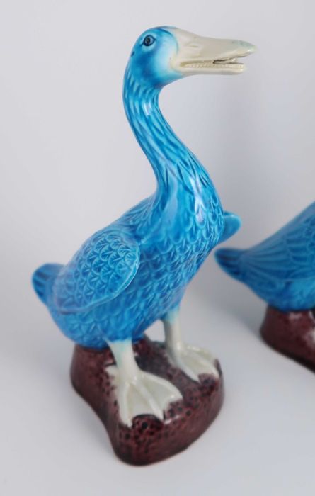 Par de Gansos Porcelana Azul Turquesa da China
