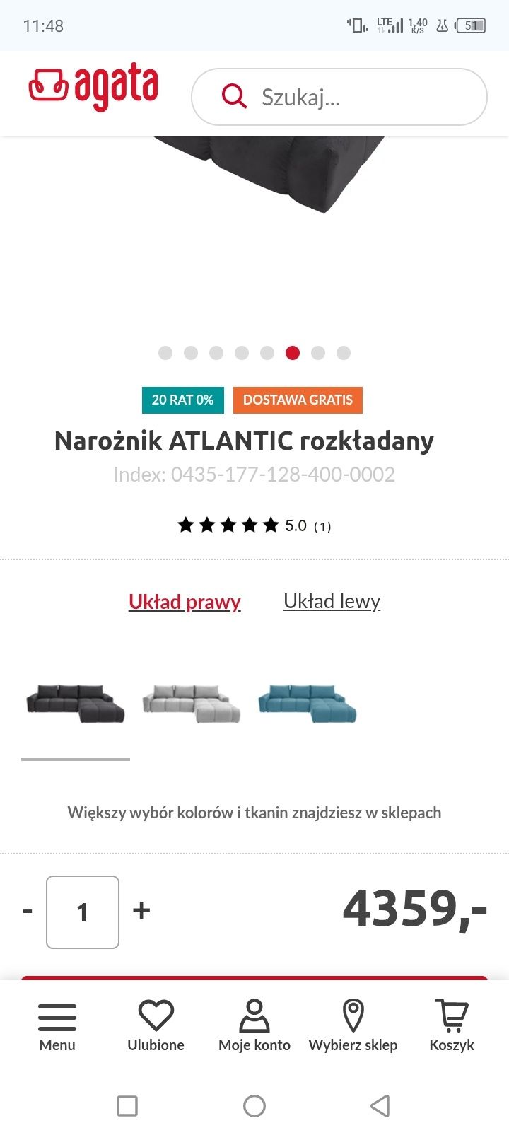 Narożnik prawy z funkcją spania