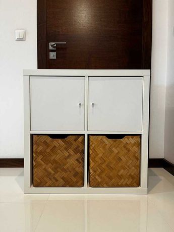Regał IKEA Kallax 77x77 + 2 x wkład z drzwiami + 2 x pojemnik Bullig