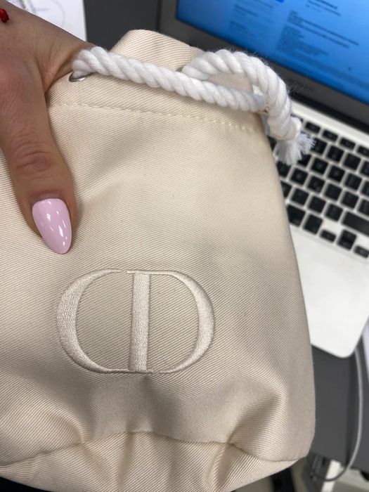Christian Dior CD Woreczek worek kosmetyczka torebka nude ekri lyocell