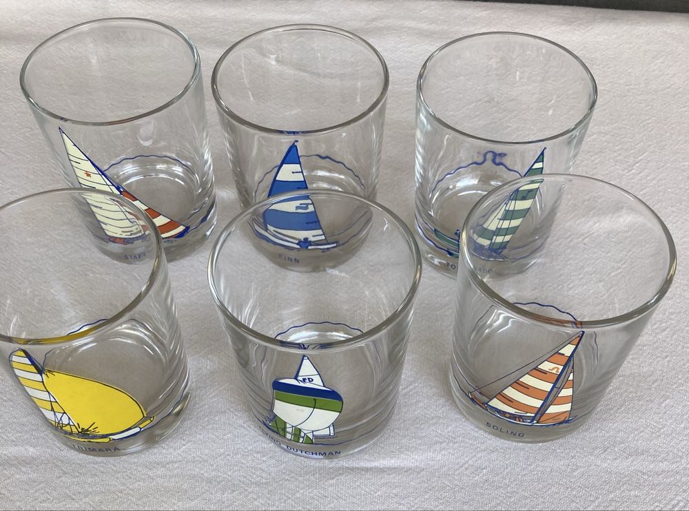 Coleção de 6 copos, coleção barcos, anos 80, da “Nucrema”