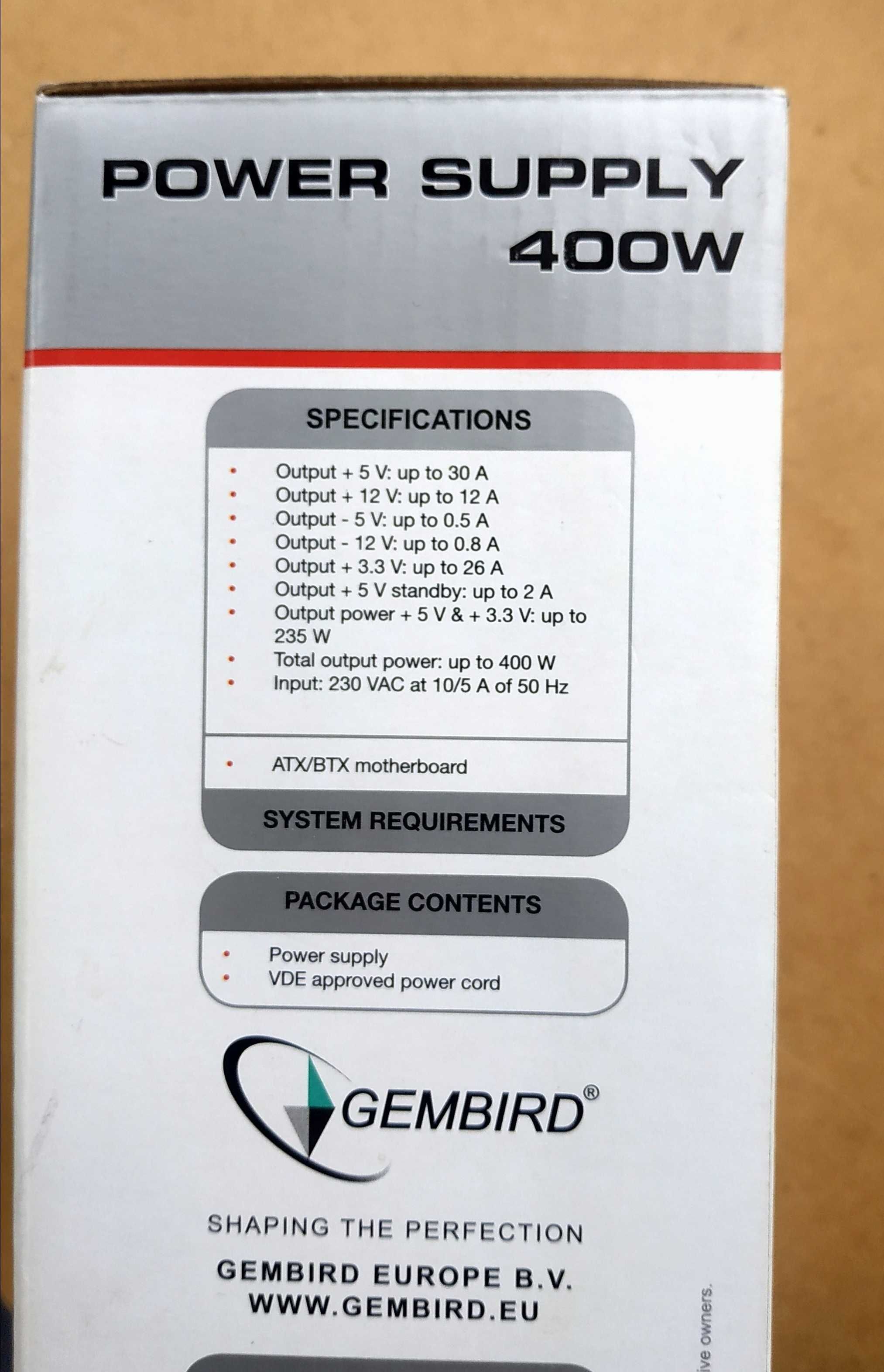Блок питания компьютера 400 Вт Gembird 400W новый